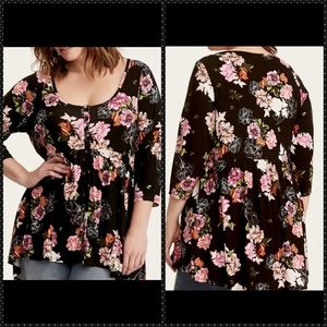 Torrid Black Floral Babydoll Top